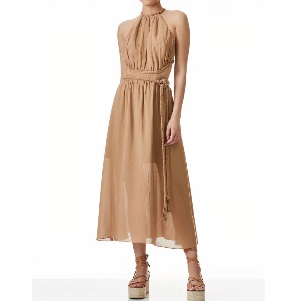Alice + Olivia Midi Halter Faith Braided Cut-Out Dress